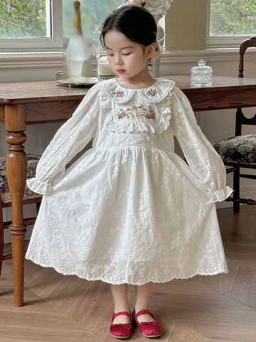 DAZY Young Girl Plain Collar Floral Minimalist Casual Day Dress