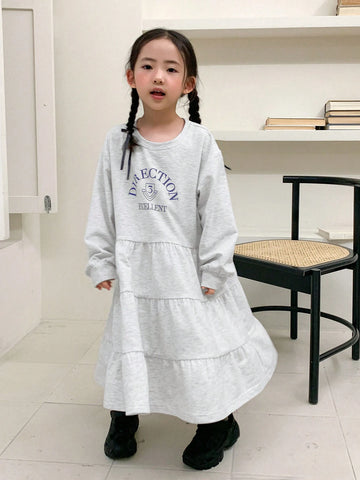 DAZY Young Girl Round Neck Knitted Letter Print Casual Dress, Young Girl Fall Clothes