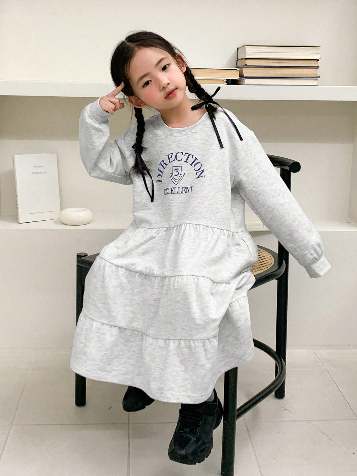 DAZY Young Girl Round Neck Knitted Letter Print Casual Dress, Young Girl Fall Clothes