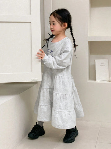 DAZY Young Girl Round Neck Knitted Letter Print Casual Dress, Young Girl Fall Clothes