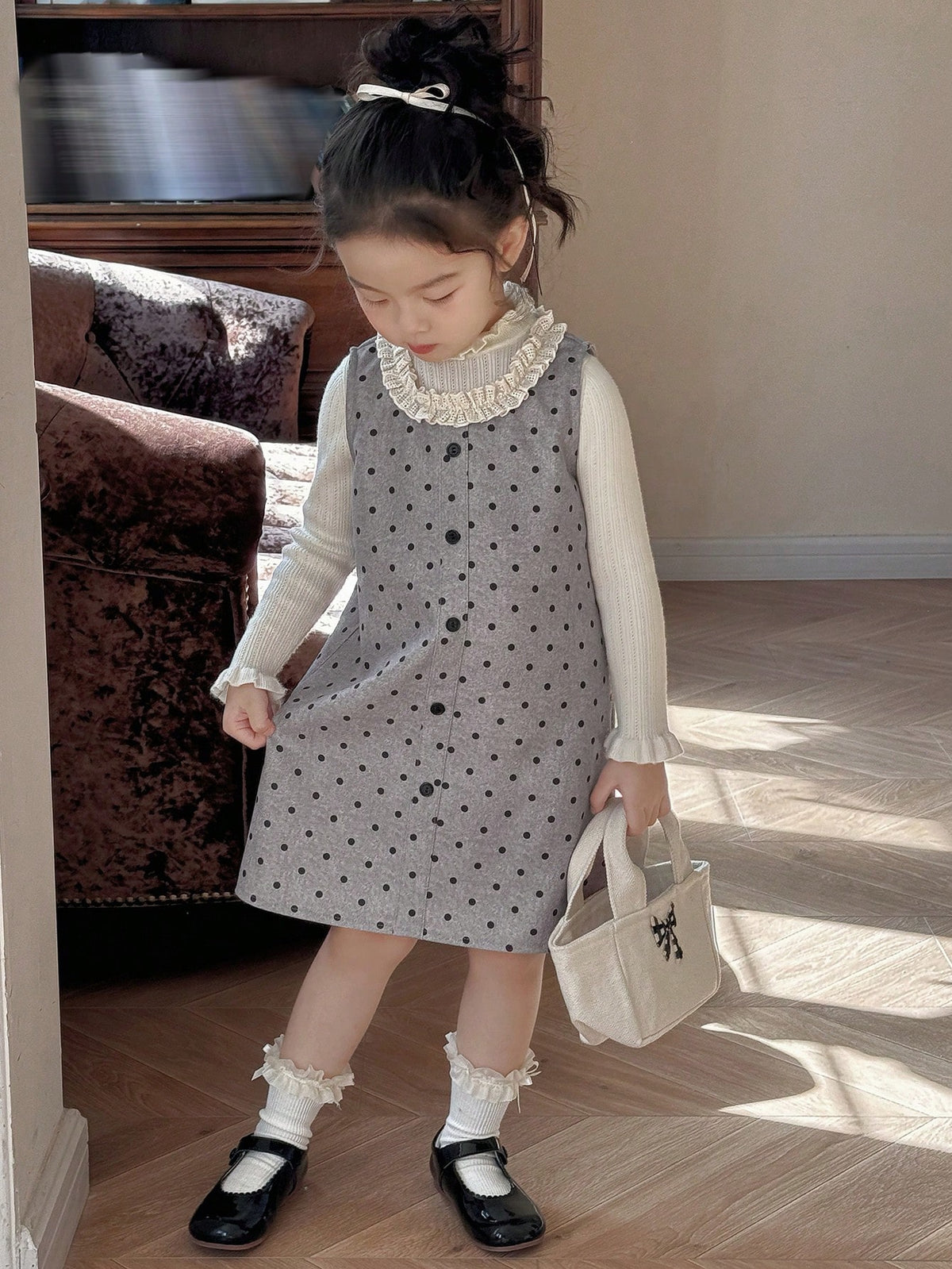 DAZY Young Girl Ruffle Trim Button Front Minimalist Short Dress