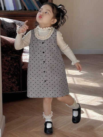 DAZY Young Girl Ruffle Trim Button Front Minimalist Short Dress