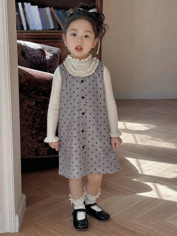DAZY Young Girl Ruffle Trim Button Front Minimalist Short Dress