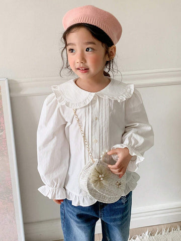 DAZY Young Girl Simple Solid Color Peter Pan Collar Shirt