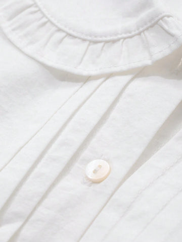 DAZY Young Girl Simple Solid Color Peter Pan Collar Shirt