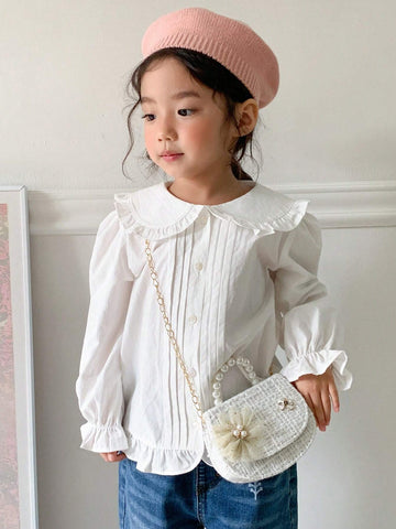 DAZY Young Girl Simple Solid Color Peter Pan Collar Shirt
