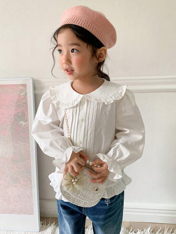 DAZY Young Girl Simple Solid Color Peter Pan Collar Shirt