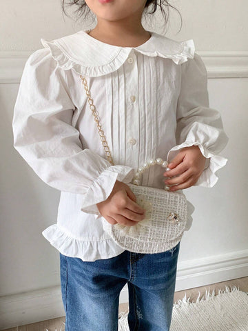 DAZY Young Girl Simple Solid Color Peter Pan Collar Shirt