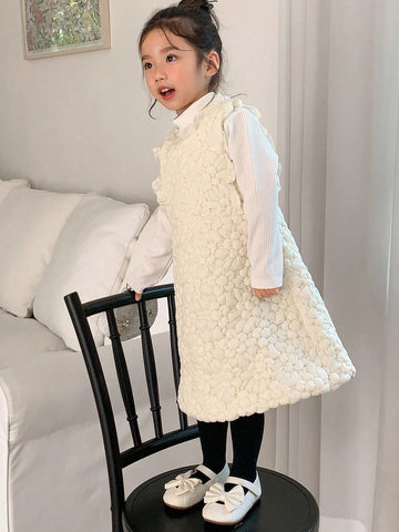 DAZY Young Girl Solid Color Floral Jacquard Ruffle Hem Jumper Dress, Autumn/Winter