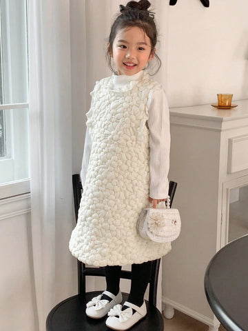 DAZY Young Girl Solid Color Floral Jacquard Ruffle Hem Jumper Dress, Autumn/Winter