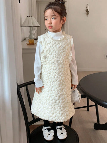 DAZY Young Girl Solid Color Floral Jacquard Ruffle Hem Jumper Dress, Autumn/Winter