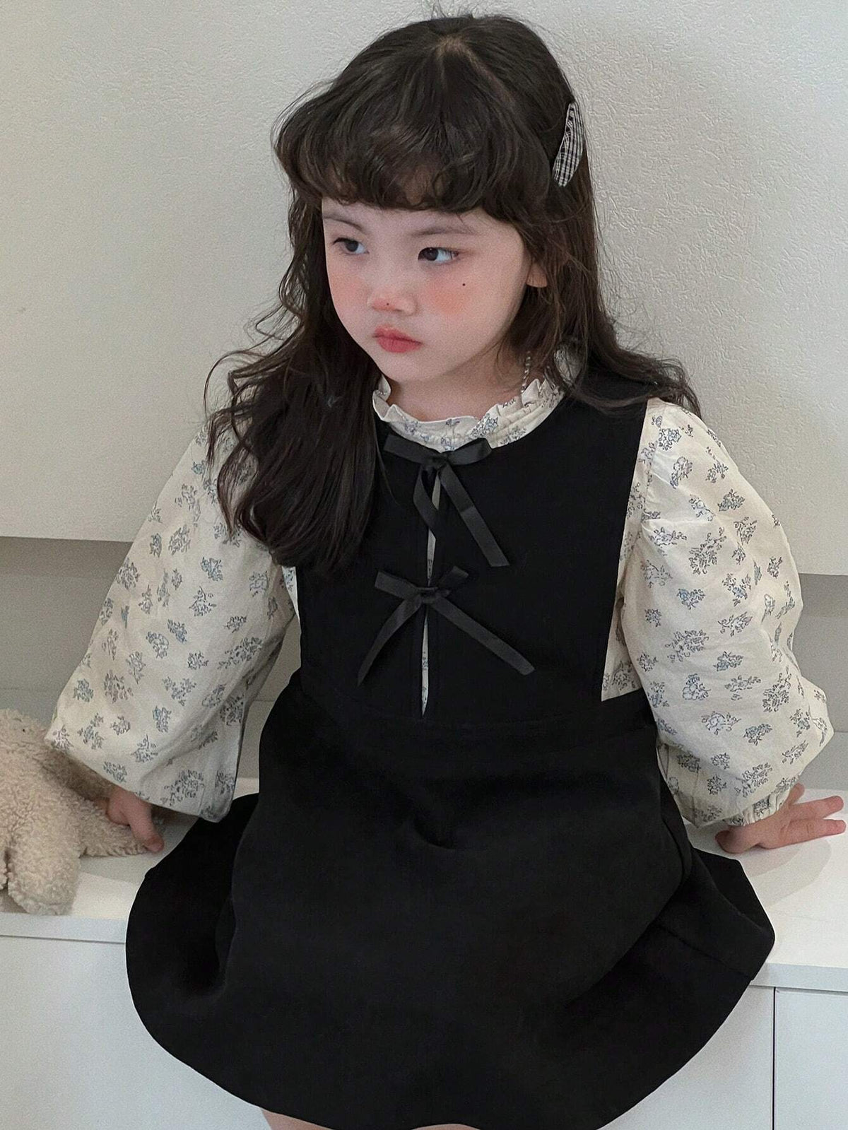 DAZY Young Girl Spring/Autumn Bow Decor Round Neck Cute Sleeveless A-Line Dress