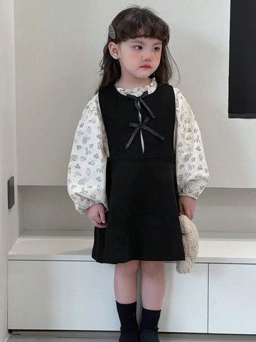 DAZY Young Girl Spring/Autumn Bow Decor Round Neck Cute Sleeveless A-Line Dress