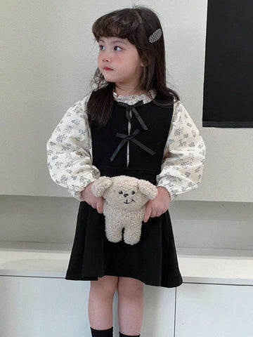 DAZY Young Girl Spring/Autumn Bow Decor Round Neck Cute Sleeveless A-Line Dress