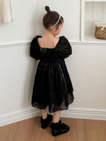 DAZY Young Girl Summer Lady Square Collar Puff Sleeve Dress