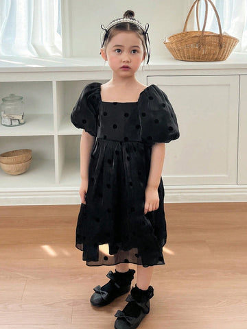 DAZY Young Girl Summer Lady Square Collar Puff Sleeve Dress