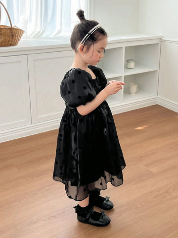 DAZY Young Girl Summer Lady Square Collar Puff Sleeve Dress