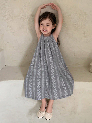 DAZY Young Girl Woven Sleeveless Round Neck Halter Dress, Summer