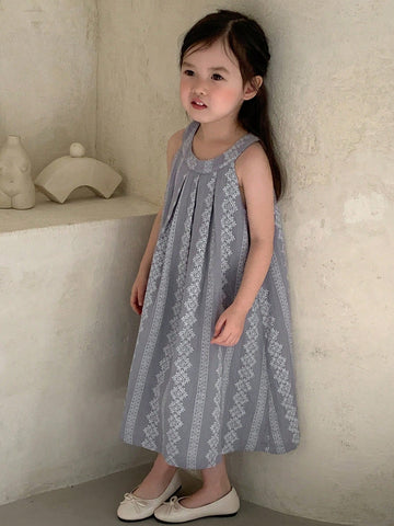 DAZY Young Girl Woven Sleeveless Round Neck Halter Dress, Summer