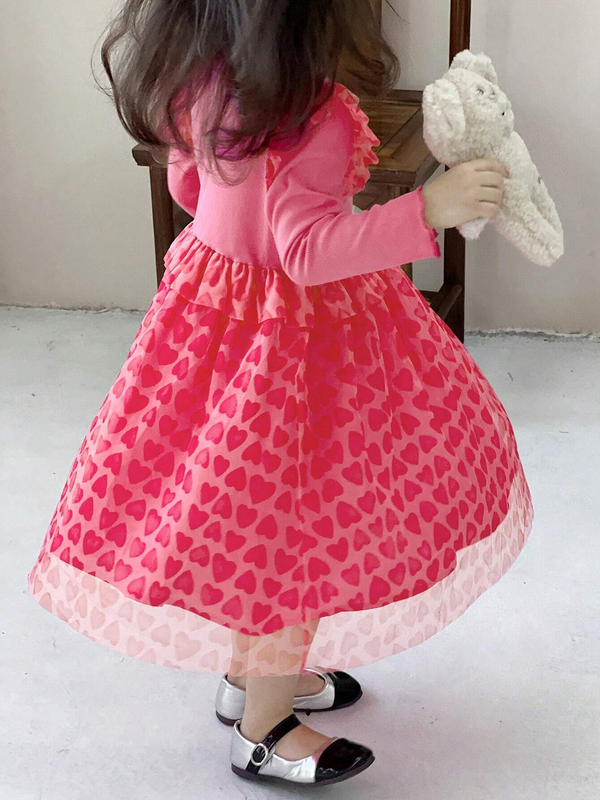 DAZY Young Girls' Heart Print Mesh Dress