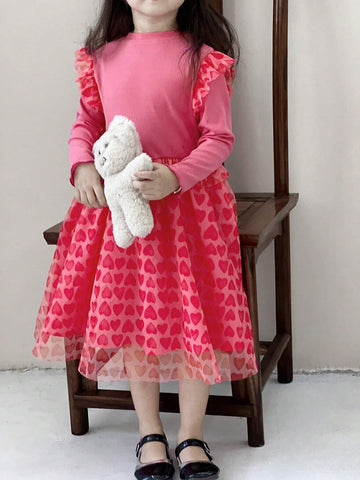 DAZY Young Girls' Heart Print Mesh Dress