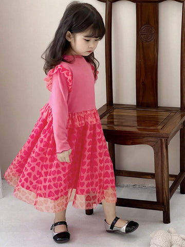DAZY Young Girls' Heart Print Mesh Dress