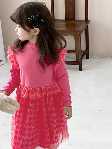 DAZY Young Girls' Heart Print Mesh Dress