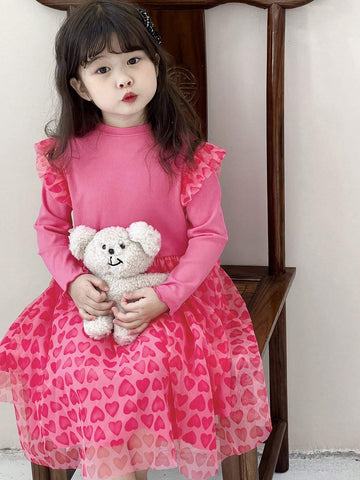DAZY Young Girls' Heart Print Mesh Dress