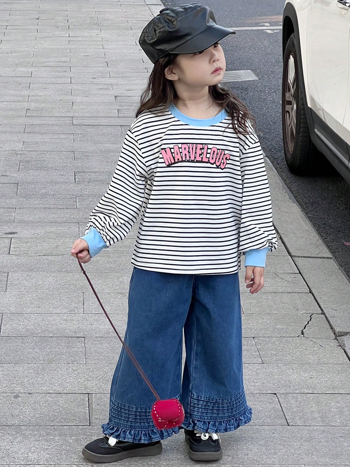 DAZY Young Girls' Round Neck Striped Long Sleeve Casual Sweatshirt, Minimalist & Stylish For Everyday Wear