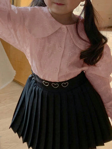 DAZY Young Girls' Spring Autumn Floral Embroidered Puff Collar Long Sleeve Cute Shirt