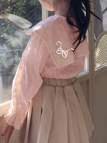 DAZY Young Girls' Spring Autumn Floral Embroidered Puff Collar Long Sleeve Cute Shirt