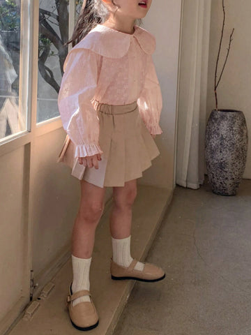 DAZY Young Girls' Spring Autumn Floral Embroidered Puff Collar Long Sleeve Cute Shirt