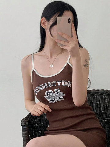 DAZY Young Lady Tight Strap Color Block Printed Bodycon Mini Dress