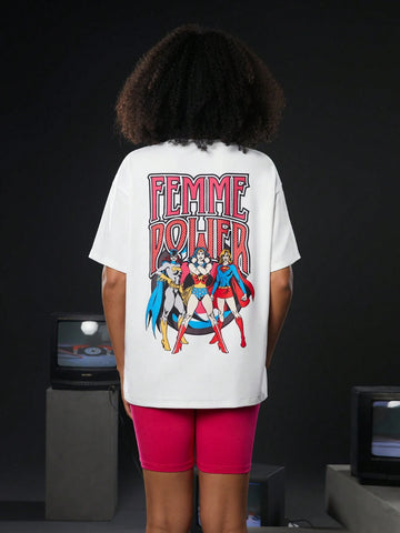 Casual Street Style Loose Knitwear Set For Women With Portrait Print On Back, 2pcs