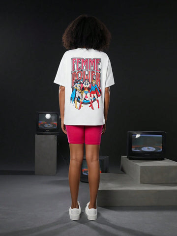 Casual Street Style Loose Knitwear Set For Women With Portrait Print On Back, 2pcs