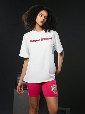 Casual Street Style Loose Knitwear Set For Women With Portrait Print On Back, 2pcs