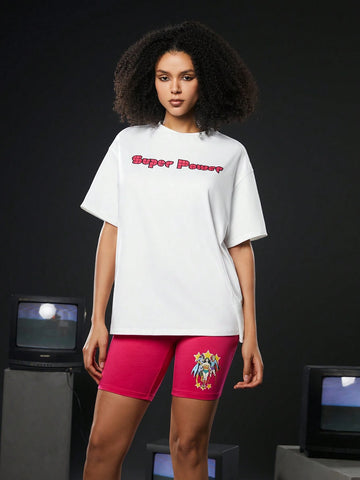 Casual Street Style Loose Knitwear Set For Women With Portrait Print On Back, 2pcs