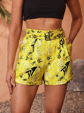 Dé Johnea Bianca Vacation Leisure Belted Loose Printed Shorts