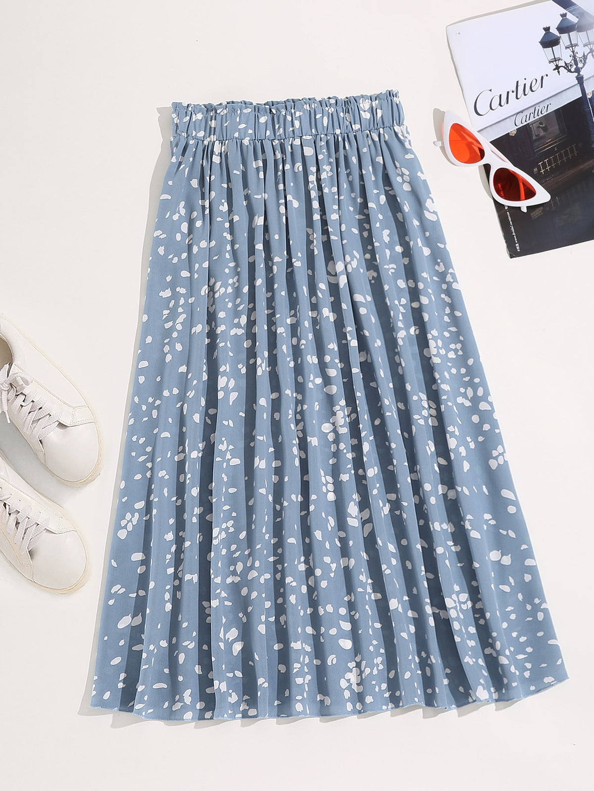 Dalmatian Print Flared Midi Skirt