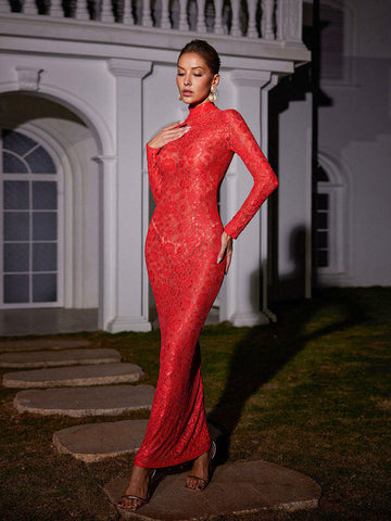 Damien Long Sleeve Lace Maxi Dress