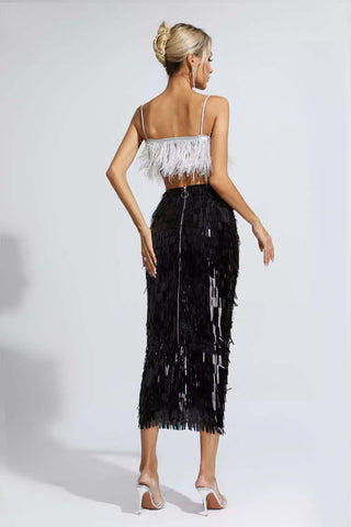 Daniella Black Feather Sequin Set