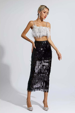 Daniella Black Feather Sequin Set