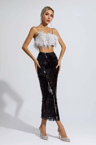 Daniella Black Feather Sequin Set