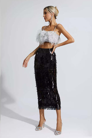 Daniella Black Feather Sequin Set