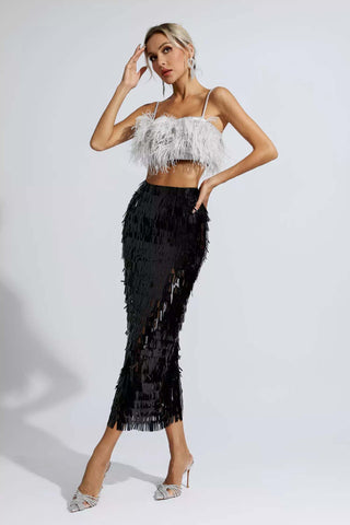 Daniella Black Feather Sequin Set
