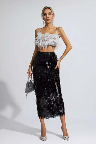 Daniella Black Feather Sequin Set