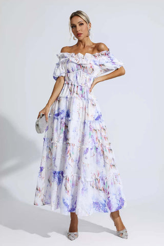 Danielle Purple Floral Ruched Maxi Dress