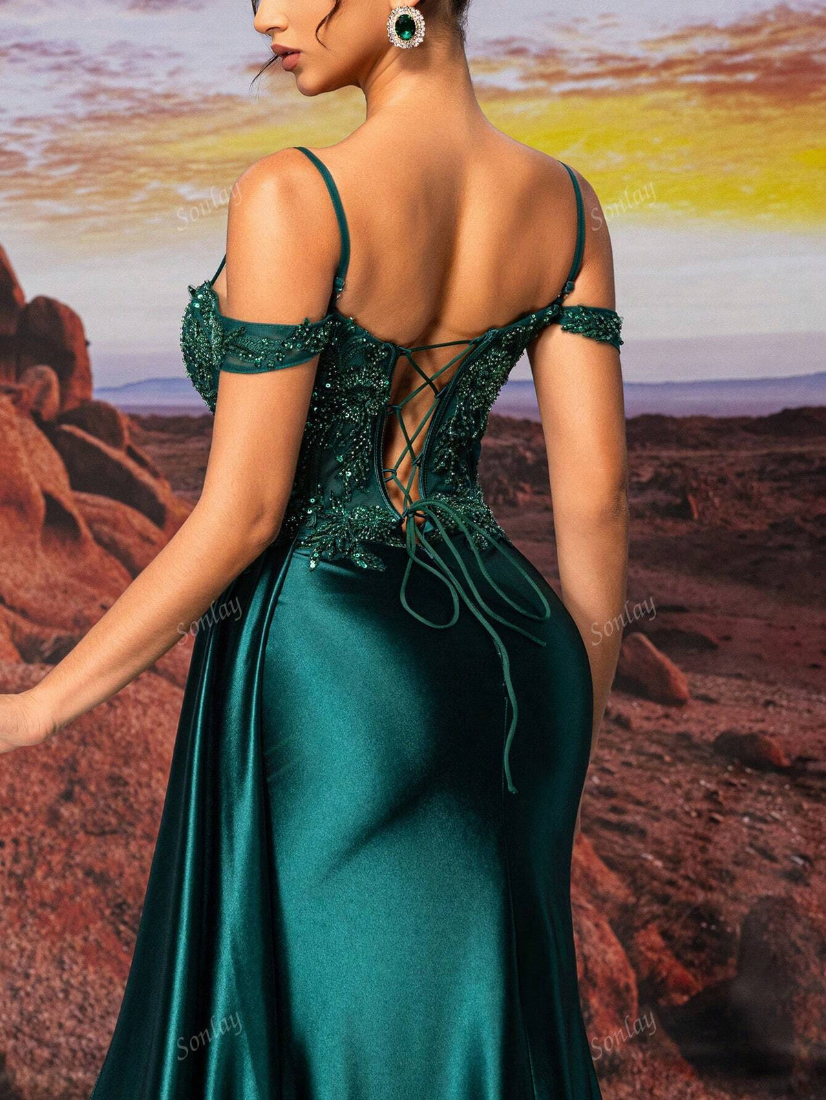 Dark Green Slip Dress Sexy Beauty Sparkly Embroidery Bead Formal Dress Evening Dress,Wedding Event Dress