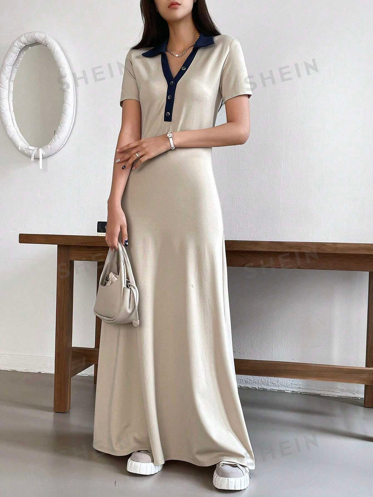 Dazy-Less Color Block Short Sleeve Patchwork Dress