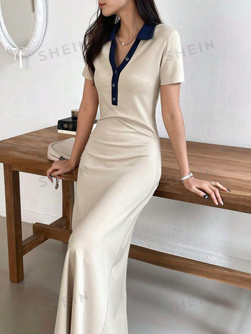 Dazy-Less Color Block Short Sleeve Patchwork Dress